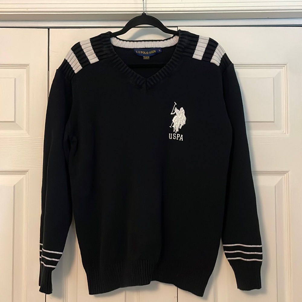 U.S. POLO ASSN. MENS BLACK/ WHITE SWEATER. HEAVY.
